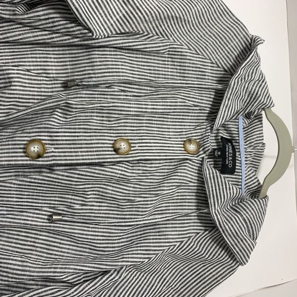 Womens Jones New York 1X Striped Hooded Button-Front Jacket Linen Blend Striped - Picture 8 of 11